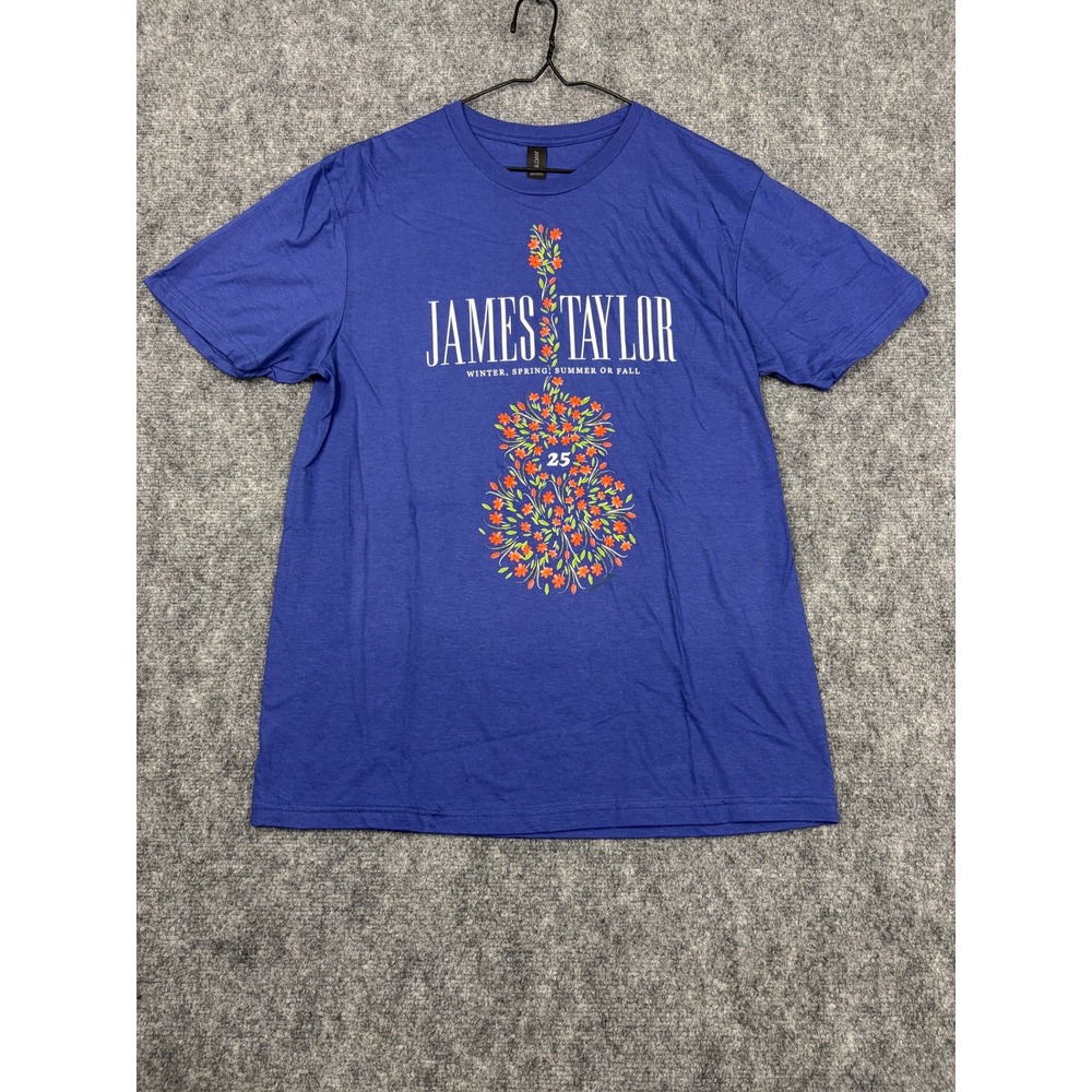 James Taylor Concert T-Shirt Mens Medium Blue Floral Guitar Graphic Softstyle